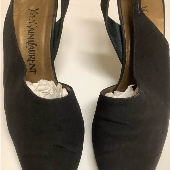 Yves Saint Laurent black fabric sling back heels with rhinestone buckles 7M - Picture 12 of 15